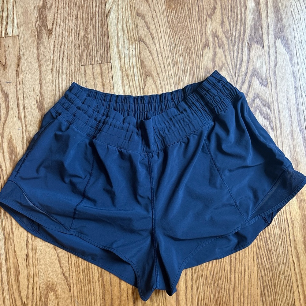 Lululemon Hotty Hot Navy Blue High-Rise Lined Shorts Size 12 2.5” Inseam